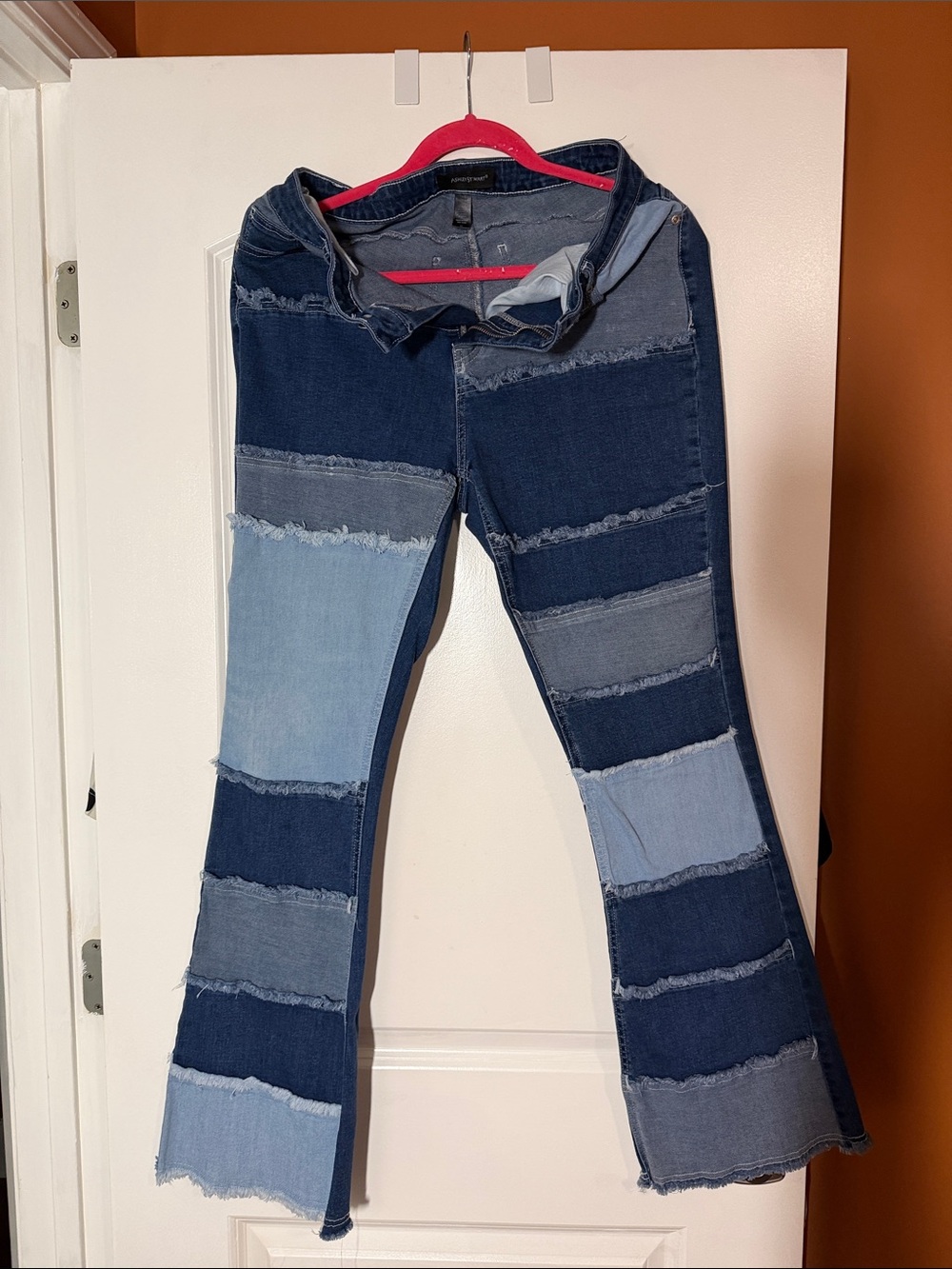 Ashley Stewart Two-Tone Patchwork Flare Jeans - Blue